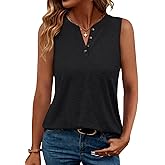 TICTICMIMI Women's V Neck Sleeveless Shirts Summer Button Tank Tops
