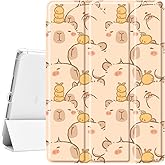 Idocolors Cute Capybara Pad Case for 10.2 Inch iPad 9th/7th/8th Generation, Clear TPU Trifold Stand Back Cover with Pencil Holder, Auto Wake/Sleep Protective Case for iPad 2021/2020/2019