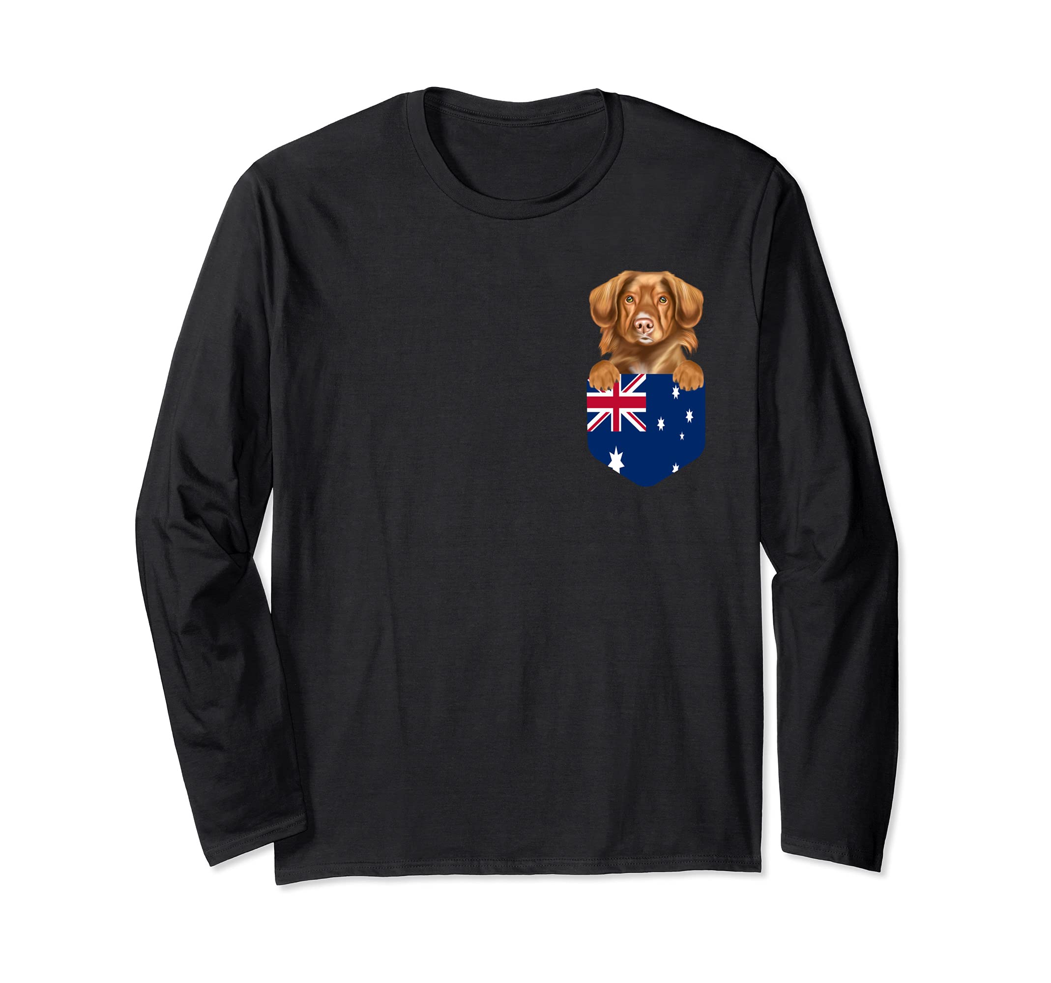 Australia Flag Duck Tolling Retrievers Dog In Pocket Long Sleeve T-Shirt