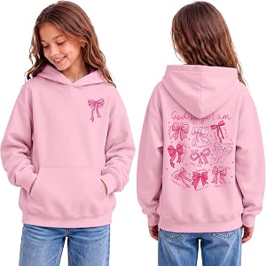 Fkatuzi Cute Girls Christian Hoodies Jesus God Bow Sweatshirt Faith Religious Bible Verse Graphic Hoodie Cotton Pullover