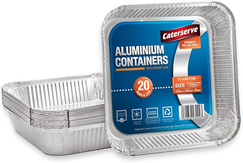 Caterserve Aluminium Foil Trays with Lids 9x9 inch Large 20 Pack