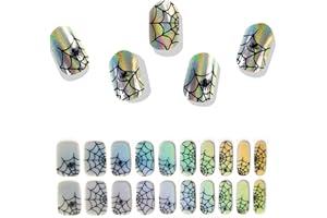 YIZHUO Halloween Semi Cured Gel Nail Strips Salon-Quality Gel Nail Stickers Spider Web Design 20pcs Halloween Nail Stickers Easy DIY Application For Long-Lasting, Laser Holographic Color Nails At Home