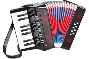 AIMEIS kids Accordion Mini Accordion 17 Piano key 8 Bass Button Accordian Education Musical Instrument for Beginner (Black)
