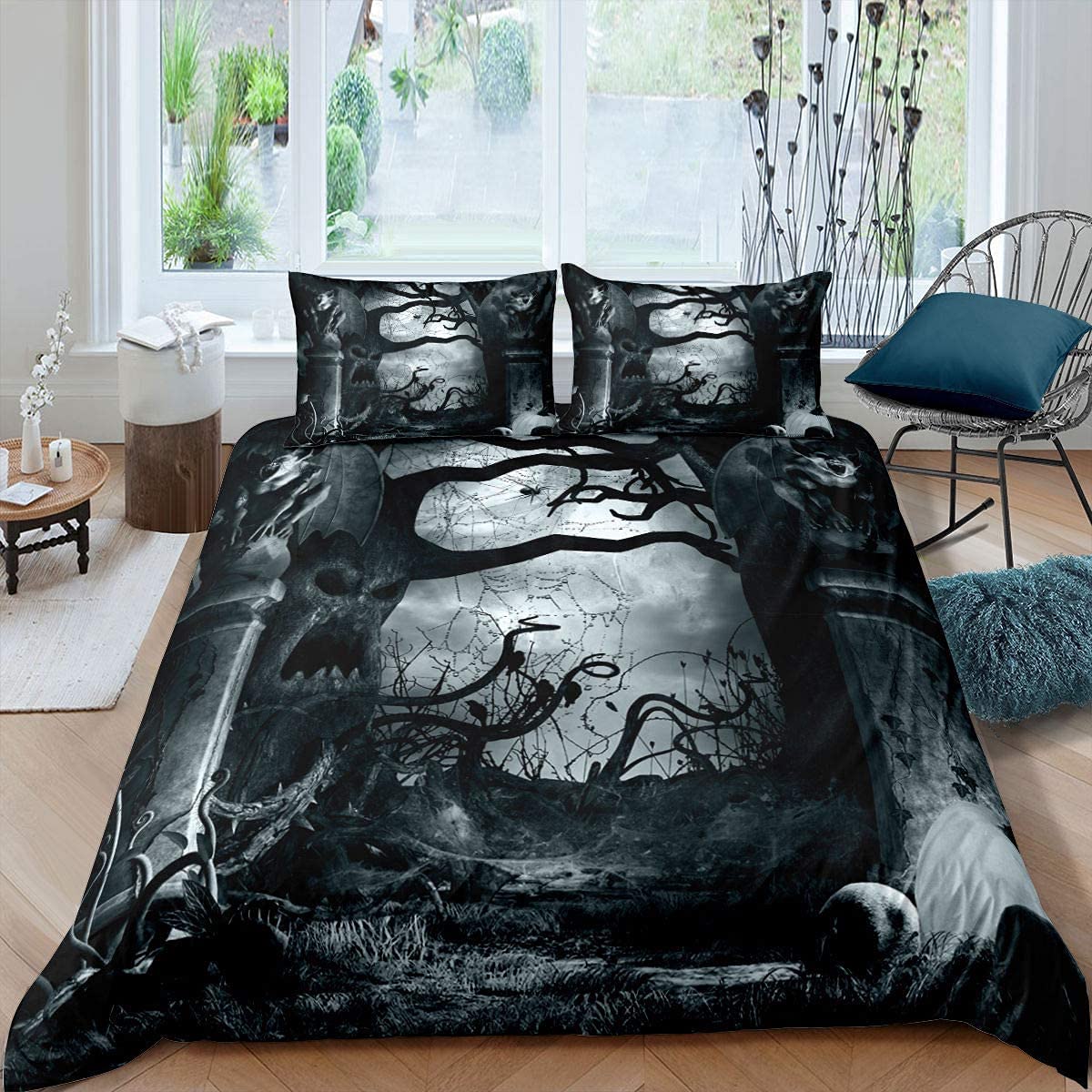 Homewish Tree Bedding Set King Size Halloween Horror Theme Comforter Cover Gothic Spooky Duvet Cover for Teens Adult Men Branches Grey Tree Terror Quilt Cover Home Decoration, Multi 01 — image 1