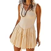 Womens Summer Sleeveless Sun Dresses Drop Waist Boho Casual Beach Mini Sundress Apricot