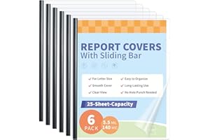 Binditek Lot de 6 protège-rapports transparents avec barres coulissantes, capacité de 25 feuilles, barres de reliure de 5 mm,