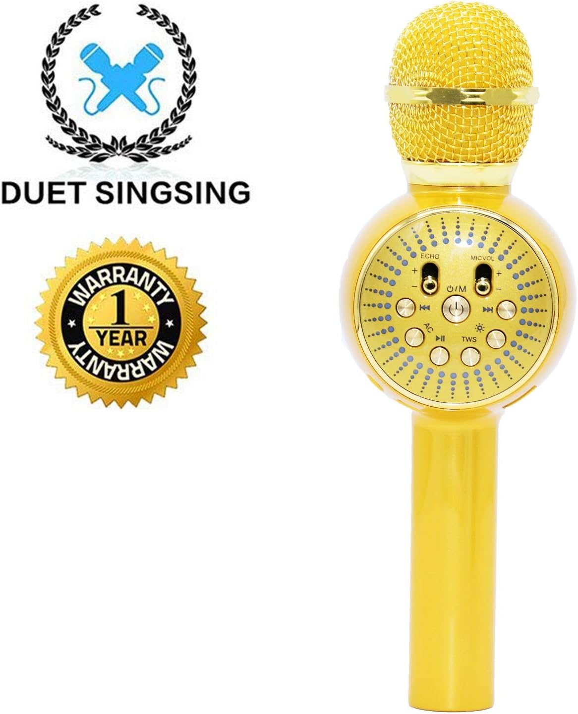 Wireless Bluetooth Karaoke Microphone - Portable KTV Karaoke Machine with Speaker, LED Lights and Bonus Phone Holder Perfect for Pop, Rock n Roll Parties, Solo Parties and More (N16 Gold)