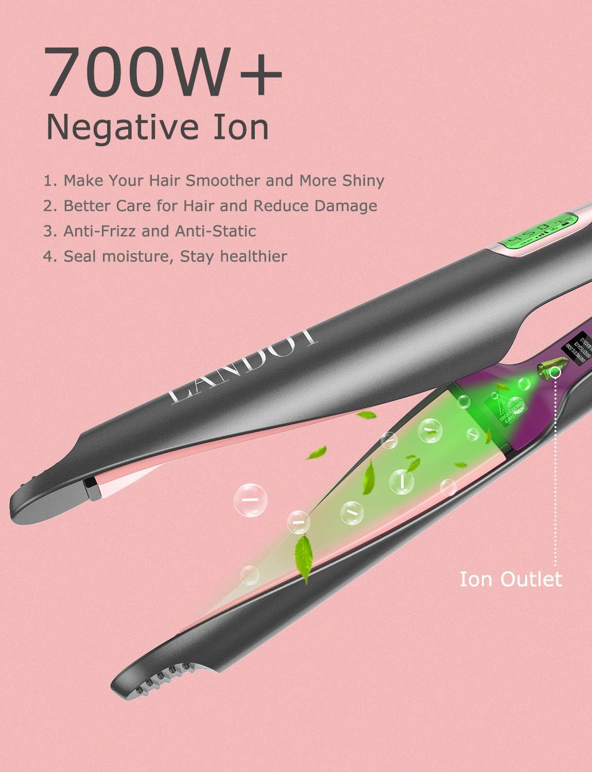 LANDOT Hair Straightener and Curler 2 in 1, Twist Straightening Curling Iron, Professional Negative Ion Flat Iron with Adjustable Temp for All Hair Types, Instant Heating, Dual Voltage: Health & Personal Care