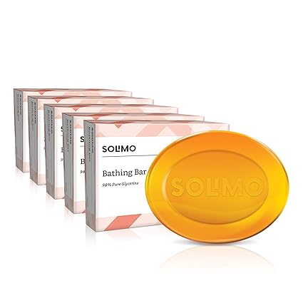 Amazon Brand - Solimo Glycerine Bathing Bar (Pack of 5), 5 x 125g