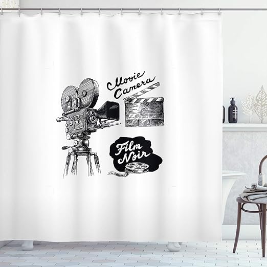 Amazon Com Ambesonne Movie Theater Shower Curtain Antique Movie