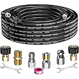 POHIR Sewer Jetter Kit for Pressure Washer 25FT, Hydrojet Drain Cleaning Kit with Button Nose, Rotating Sewer Jet Nozzle and 