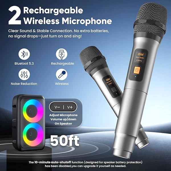 KARAOKE MACHINE FOR ADULTS KIDS, PORTABLE BLUETOOTH SPEAKER WITH 2 WIRELESS MICROPHONES, TWS MODE & LED LIGHT, 10H BATTERY PA SYSTEM STAGE MONITORS,PERFECT FOR HOME PARTY OUTDOOR BIRTHDAY GIFTS(BLACK)