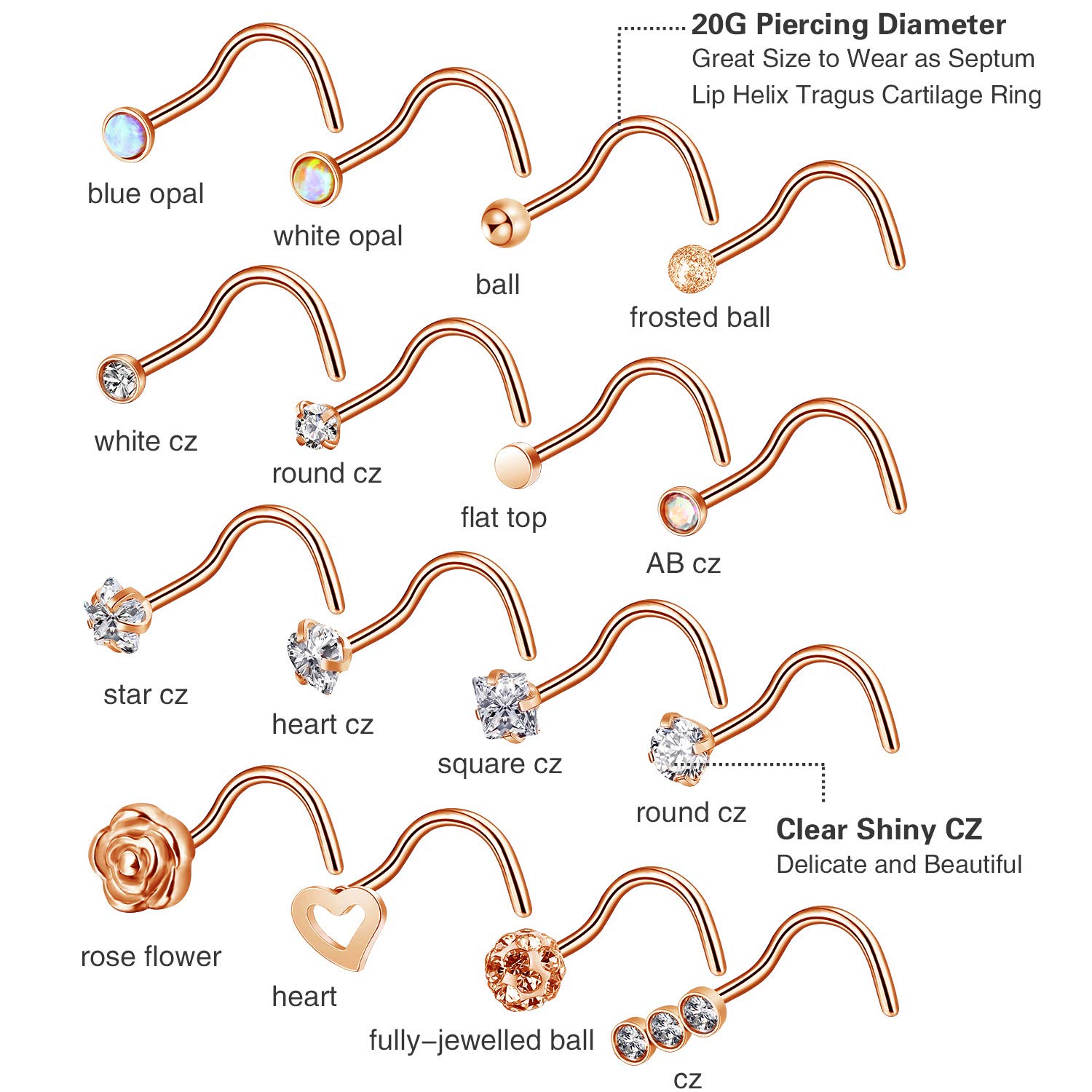 Chinco 32 Pieces CShaped Nose Ring LShaped Hoop Tragus Nose Studs