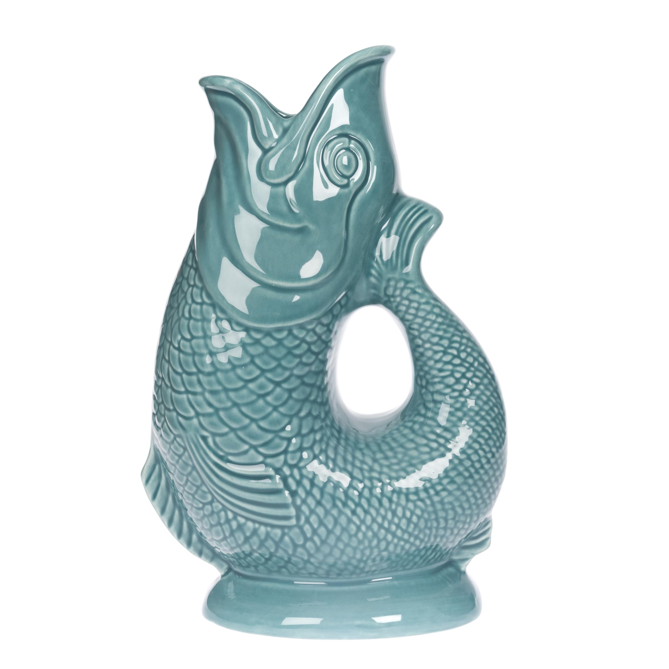 Gurgly Iconic Verdigris Glug Jug Large 28cm 1.4L – Fish Water Jug, Decorative Fish Vase, Ornament, Carafe