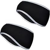 Geyoga 2 Pcs Winter Running Ear Warmer Headband for Women Men Reflective Sports Safety High Visibility Fleece Ear Covers Muffs for Cold Weather Running Cycling Ski
