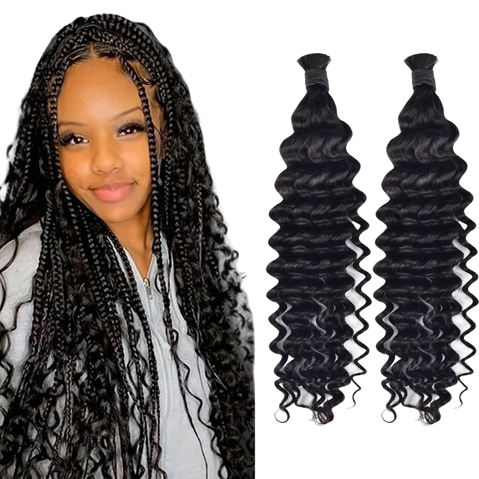 18 Inch Water Wave Hair for Micro & Bohemian Knotless Braiding - 160g (1Pack-2Bundles) - Black โ image 1