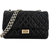 M-ioi-M Quilted Lambskin Leather Crossbody Bag for Women, Classic Single Flap Shoulder Purse with Double Gold Chain Strap