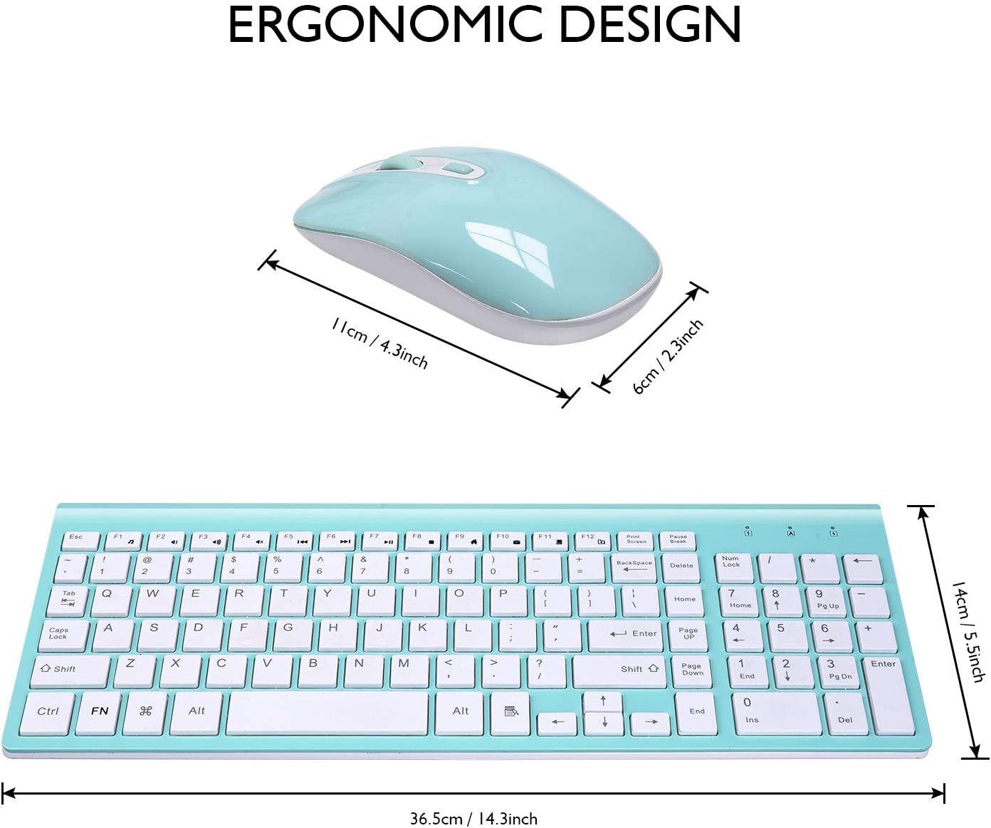 Wireless Keyboard Mouse Combo, Cimetech Compact Full Size Wireless Keyboard and Mouse Set 2.4G Ultra-Thin Sleek Design for Windows, Computer, Desktop, PC, Notebook, Laptop - (Turqouise): Computers & Accessories