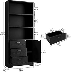 IRONCK Bookshelf with Door and 3 Drawers, 71in Tall