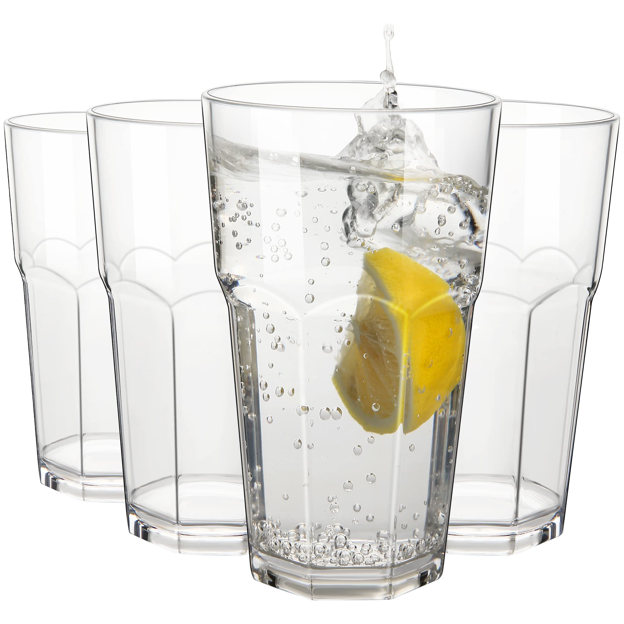 COOKY.D Unbreakable Water Juice Glasses 340 ML / 12 OZ Tritan-Plastic Stackable Drinking Cups, BPA-Free, Dishwasher Safe, Set of 4