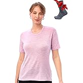 Merino.tech Merino Wool T Shirt Women - 100% Merino Wool Base Layer Women Short Sleeve Moisture-Wicking Tee and Hiking Socks