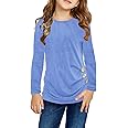 Ecokauer Girls Casual Tunic Tops Knot Front Long Sleeve Loose Soft Blouse T-Shirt Size 4-13