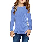 Ecokauer Girls Casual Tunic Tops Knot Front Long Sleeve Loose Soft Blouse T-Shirt Size 4-13