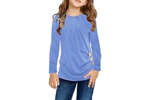 Ecokauer Girls Casual Tunic Tops Knot Front Long Sleeve Loose Soft Blouse T-Shirt Size 4-13
