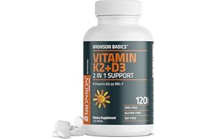 Bronson Vitamin K2 D3 (MK7) Supplement Non-GMO Formula Vitamin D3 5000IU (125 mcg) & 90 mcg K2 MK-7, Easy to Swallow D & K Complex, 120 Tablets