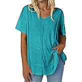 Tankaneo Womens Oversized Tshirts Knit V Neck Short Sleeve Tunic Tops Summer Casual Loose Fit Tee Shirts
