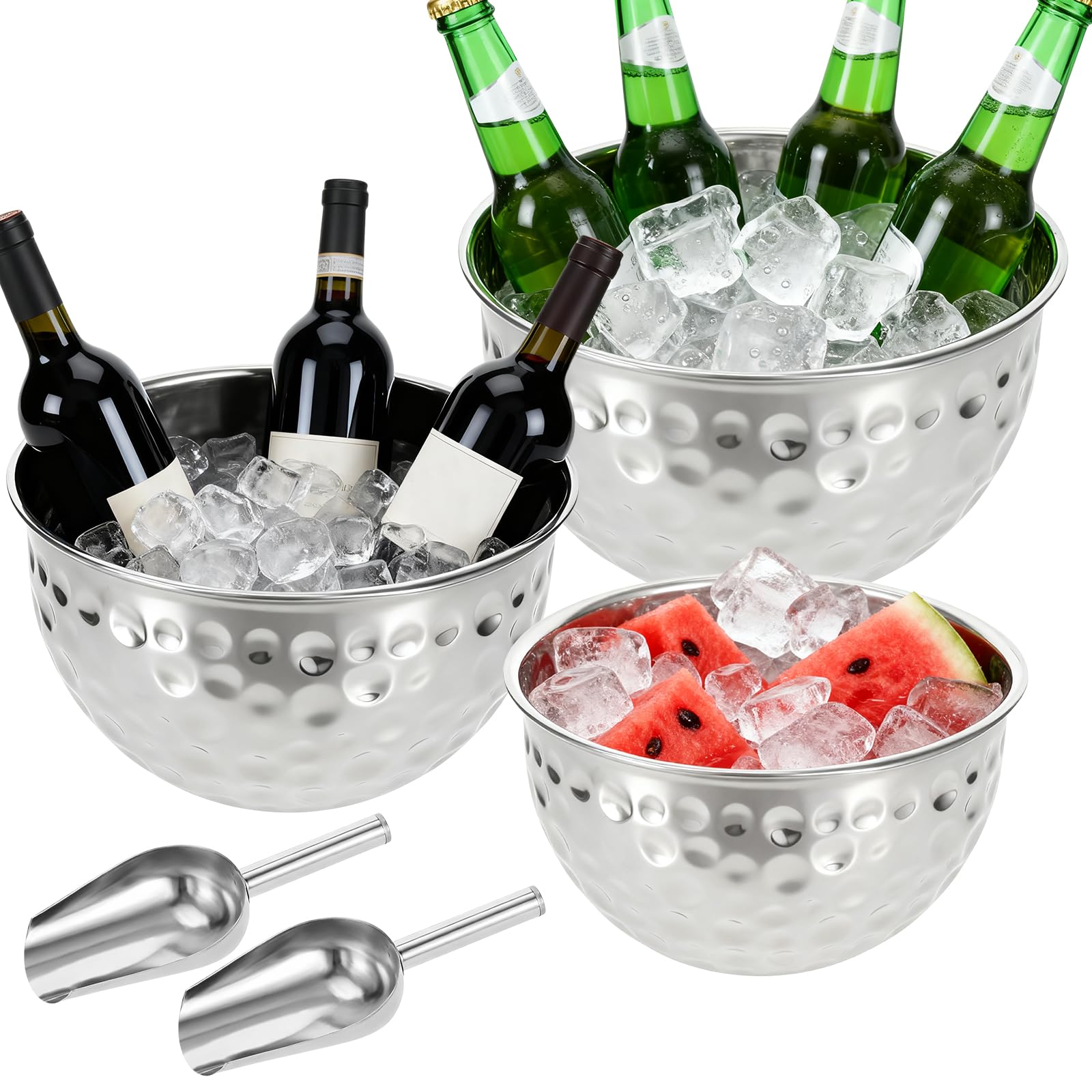 Photo 1 of 3 Pack Ice Bucket 4.6/6/7.5L Stainless Steel Beverage Tub with 2 Scoop Leak-Proof Wine Bucket Large Metal Ice Buckets for Parties Champagne Bucket for Cocktails Beer Juice, Dishwasher Safe