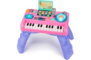 BASYTODIO Baby DJ Table for Toddlers 1-3 with Music & Light, Musical Baby Piano Toys 6-9-12-18 Months Toddler Activity Table Music Instruments Learning Toys for 1 Year Old Girl Christmas Birthday Gifts Age 0-2
