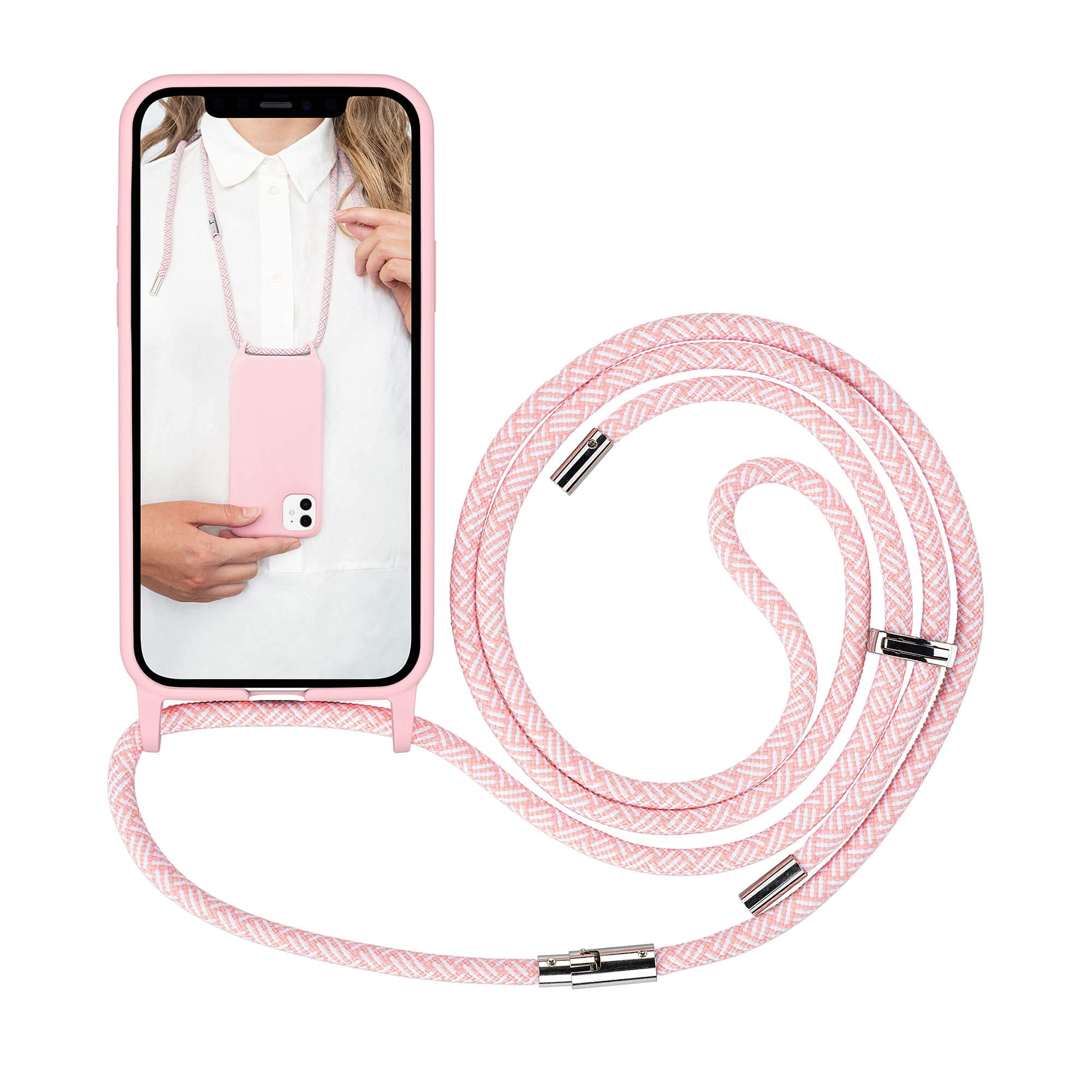 Artwizz HangOn Case Suitable for iPhone 12/12 Pro (6.1 Inches) - Elastic Silicone Protective Case as Mobile Phone Chain for Hanging with Strap - Light Salsa