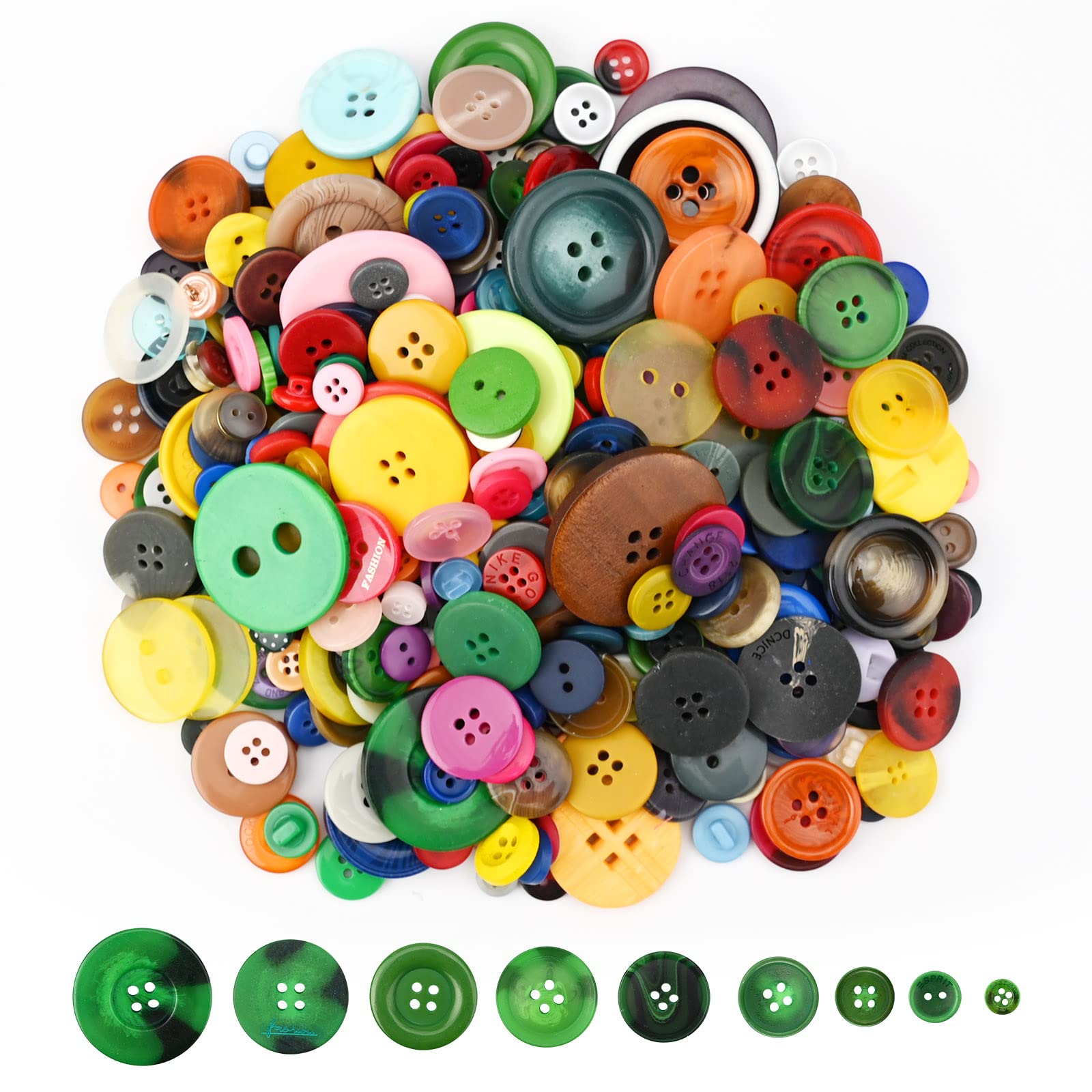 Bekecidi Buttons for Craft, Mixed Size and Colour Button Assorted Round Resin Button Coloured Buttons for Sewing, Crafting, Knitting, Baby Cardigans, DIY Handmade (9mm-35mm)