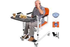 DEROANKE Portable Lift Transfer Chair, 330.7 LBS Hydraulic Patient Lift for Home, Portable Transport Wheelchair, with 180° Split Seat and Potty, Dining Table, Transfer Lift Aid, Height Adjustable (Orange)