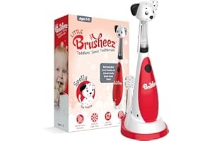 Brusheez Little Toddlers’ Sonic Toothbrush - Safe & Gentle Toothbrush for Ages 1-3 with Built-in, Light-Up 2-Minute Timer, Extra Brush Head, & Storage Base for First-Time Brushers (Spotty The Puppy)