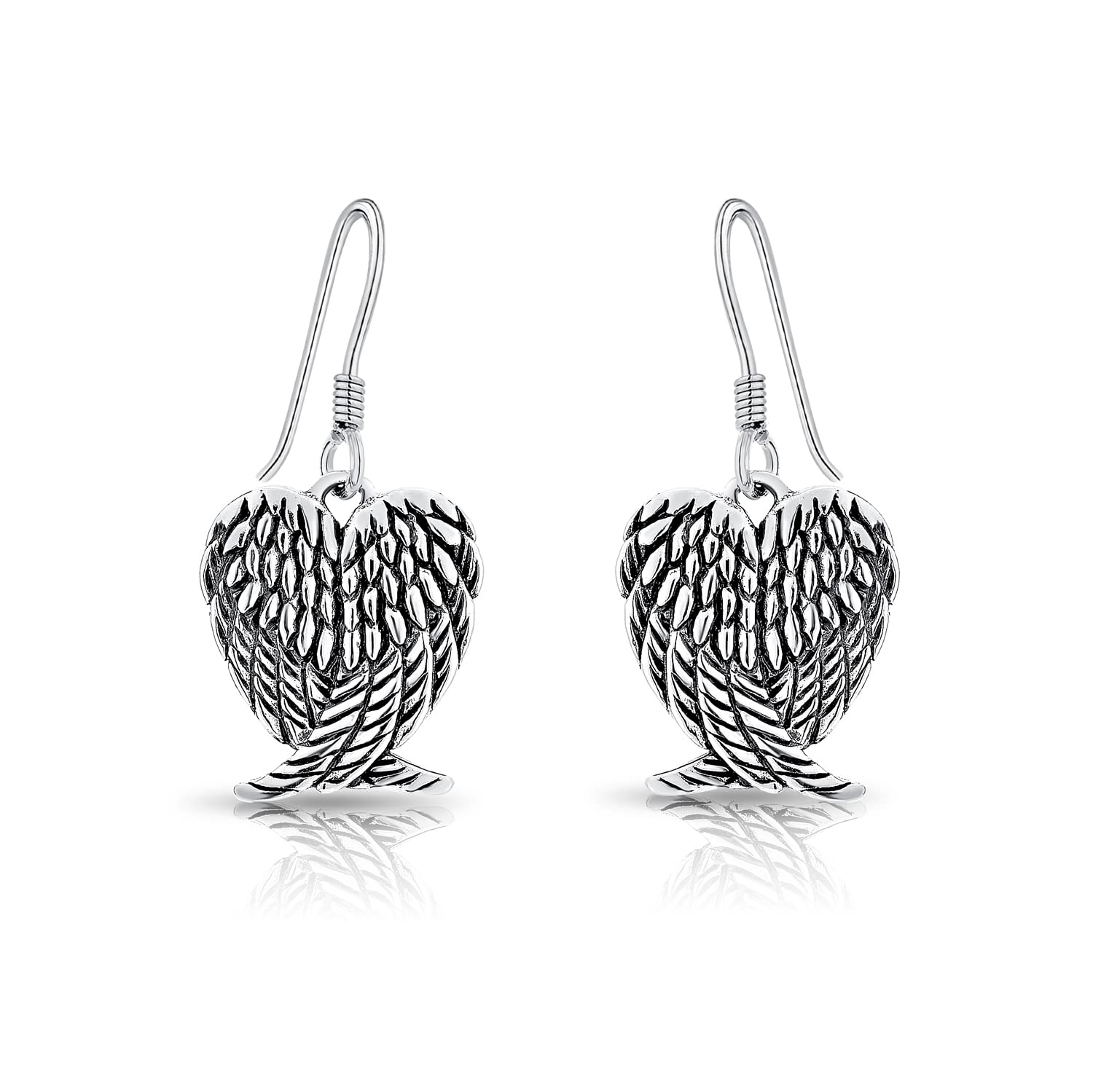 DTPSilver - 925 Sterling Silver Gardian Angel Wings Dangle Earrings - Silver Angel Wings Earrings - Drop Hook Earrings