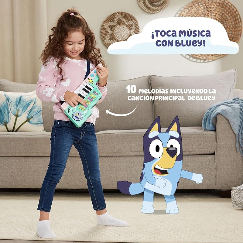 - Bluey's Teclado-Guitarra, Piano e Guitarra Interativa 2 em 1, escolha entre 10 instrumentos e sons, CRIE as Suas Próprias Melodias, Presente para crianças +3 anos, Versão ESP