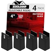 ZDDLOINP Bed Risers 4 Inch with Adjustable Screw Clamp, 4 Pack, Black | Fits 0 to 1.5 Inch Thick Furniture Frames, Protect Floors Supports Up to 5000 Lbs Perfect for Table, Desk, Chair and Cabinet