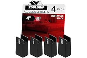ZDDLOINP Bed Risers with Adjustable Screw Clamp, Fits Thickness of Furniture Frame from 0 to 1.5 Inch, Furniture Risers 4 Inch Heavy Duty Risers for Table Cabinet Support up to 5000lbs (4Pack, Black)
