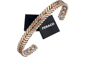 Feraco Pure Copper Bracelet for Women, Ultra Strength Magnetic Cuff Bangle with Neodymium Magnets, 99.99% Copper Jewelry Gift, Tricolor Braided