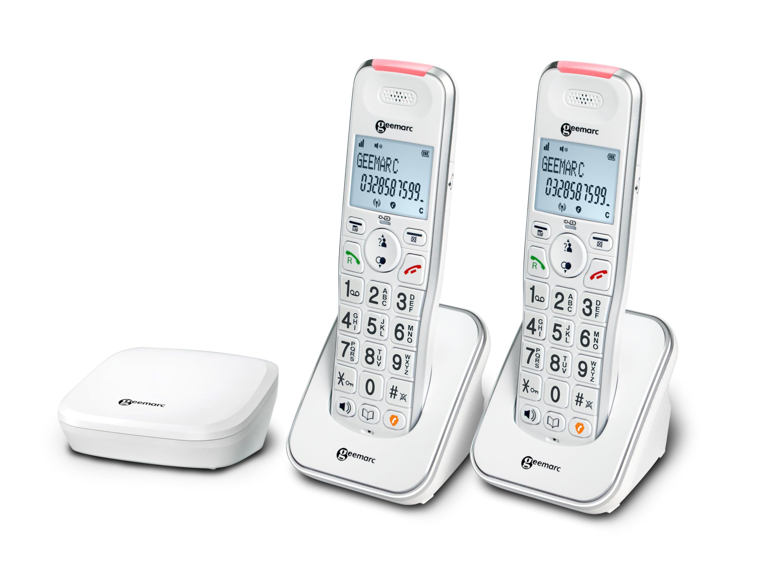 Geemarc Liberty 200 Twin, Amplified Home Telephone with Small DECT Base, Loud Ringer, Hearing Aid Compatible Cordless Phones, Easy Use 2 Cordless Handset to Be Placed Anywhere in the House