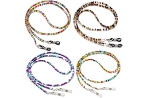 BILIONE 4Pcs Beaded Eyeglass Chains for Women & Girls, Sunglass Holder Strap Around Neck, Acrylic Glasses Hanger Keeper