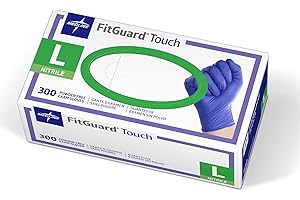 Medline FitGuard Touch Nitrile Exam Gloves, Disposable, Powder-Free, Cobalt Blue, Large, Box of 300