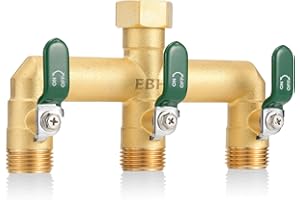 EBH Garden Hose Splitter, 3-Way High Flow Heavy Duty Brass Outdoor Hose Manifold with Long Handles Full Flow Faucet Adapter- 3/4” GHT(Green)