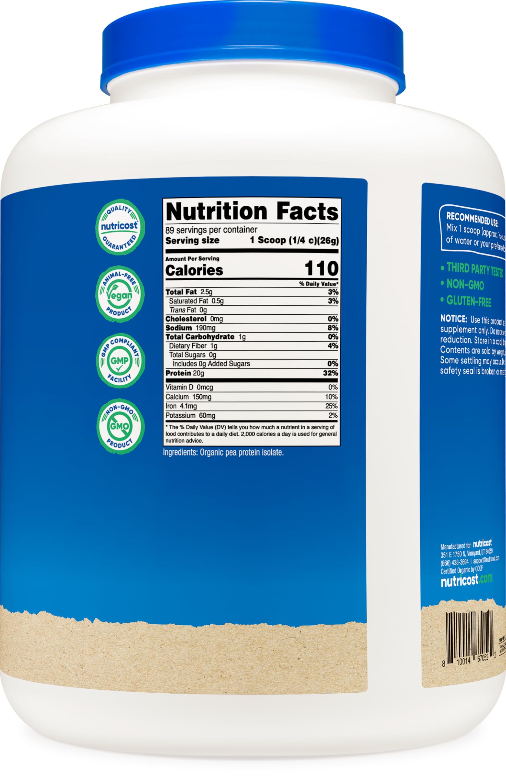 Nutricost Organic Pea Protein Isolate Powder (5LBS) - Unflavored, Certified USDA Organic, Protein from Plants, Vegetarian Friendly, Gluten Free, Non-GMO