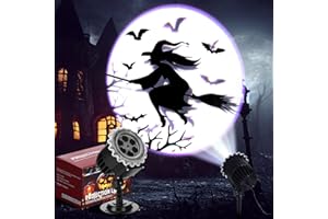 Lingvee Halloween Projector Light with 1 Film Slides Holiday LED Projector Lights Outdoor Reflectors Waterproof Landscape Decorative Rotation Lighting Movement Projection Lamp(Witch)