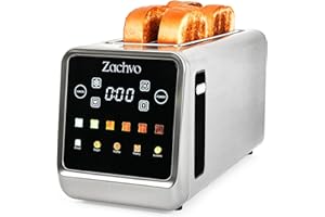 Zachvo 4 Slice Long Slot Toaster with Touchscreen, Memory Function, Extra Wide Slots for Bagels & Artisan Bread, Digital Time