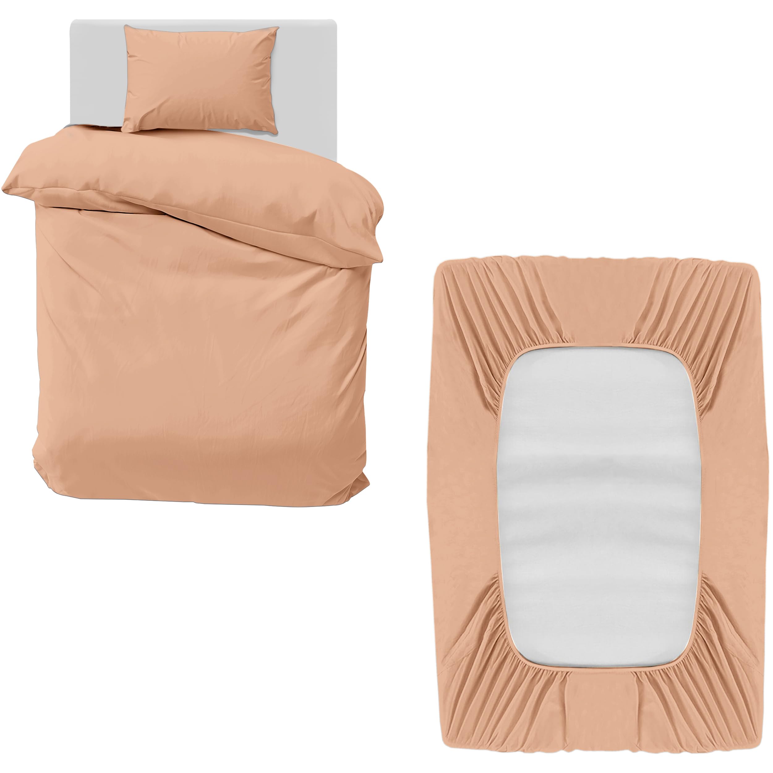MOONLIGHT20015 Single Bedding Set 3 Piece Duvet Cover Fitted Sheet with Pillow case Soft Brushed Microfiber Duvet Cover sets Peach
