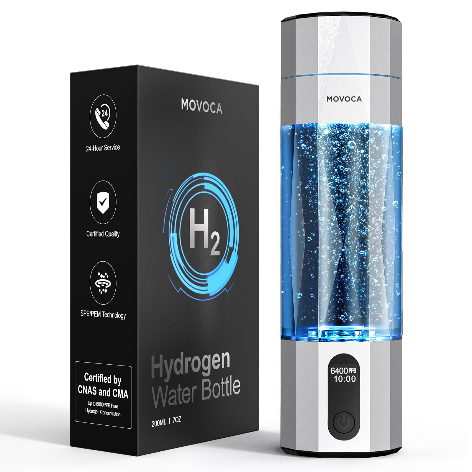 Photo 1 of MOVOCA Upgrade Hydrogen Water Bottle, Up to 6400PPB Hydrogen Water Generator -SPE PEM Tech, 7 OZ Food-Grade PC Hydro Water Machine, Health Care Gifts for Husband, Wife, Family, Friends, Travel